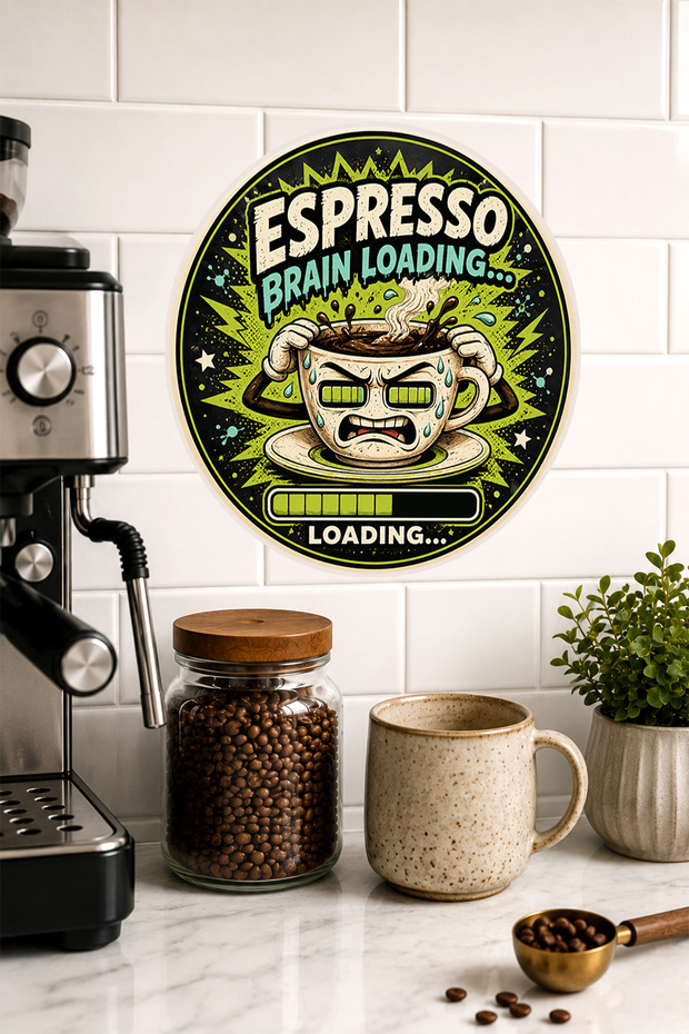 Espresso Brain Loading Cartoon Mug Round Mdf Table Coffee