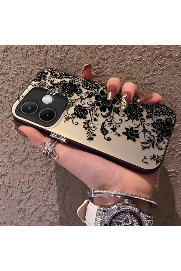 Oppo A5 Pro 4G/5G Compatible Elegant Black Lace Flower Pattern Case, High Quality Matte Phone Case