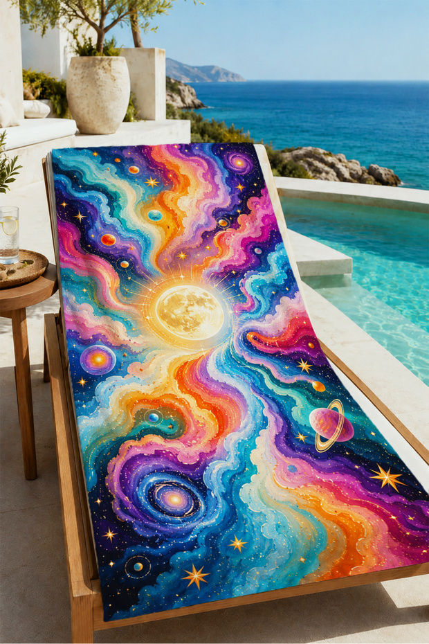 Psychedelic Cosmic Galaxy and Nebula Pattern 70X150 Beach Towel - Digital Printed Bath Towel