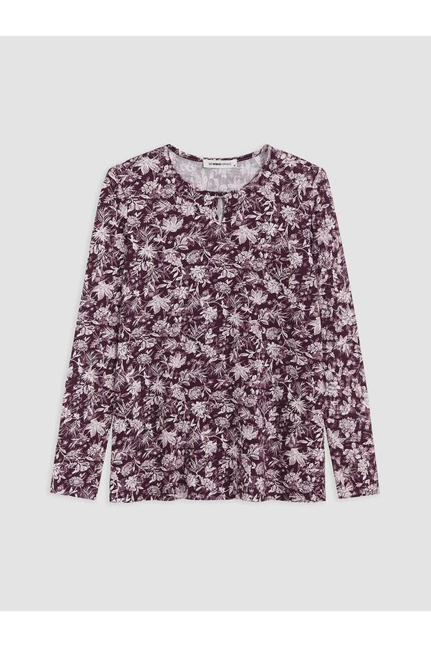 Plum Crew Neck Floral Blouse (W6)