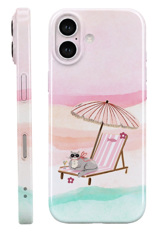 iPhone 17 Beach Cat Protect Slim Glossy Full Cover Print Camera Protected Phone Case
