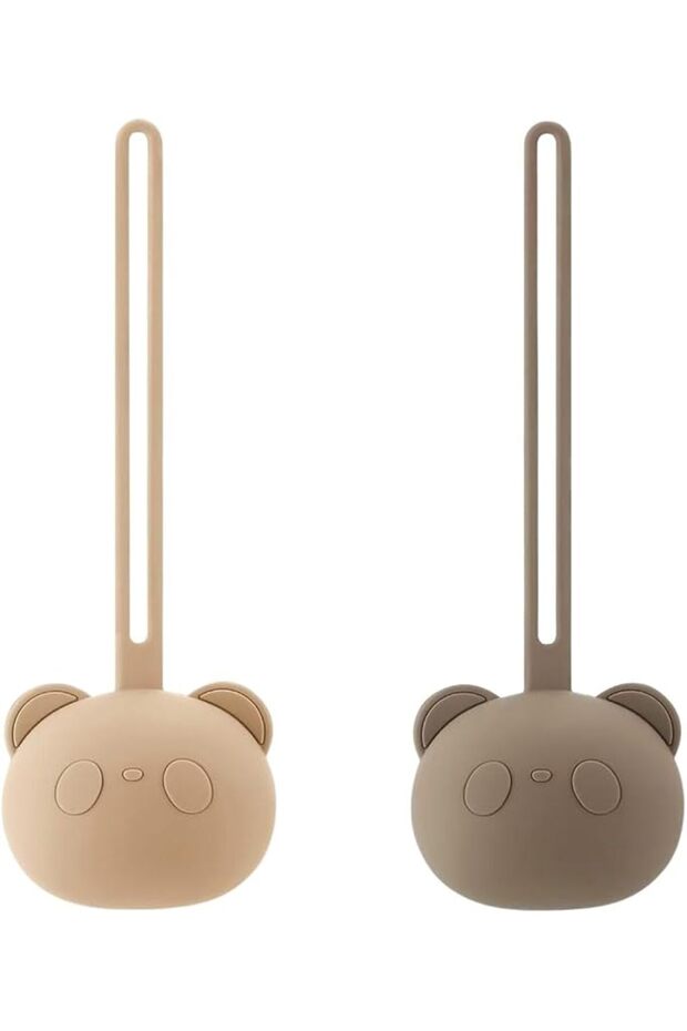 2 Pack Silicone Pacifier Holder Case, Bear Shape Pacifier Storage with Strap for Travel & O