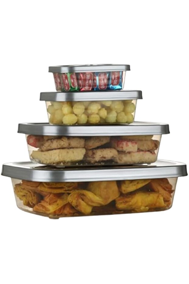 Rectangular Plastic Food Storage Container with Air Tight Lid Kitchen Container Meat Box Fridge and Freezer Storage Boxes Bowl - 225ml, 325ml, 650ml, 1250ml, 4 Pcs, Clear (Grey)