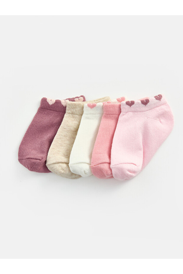 Esvab • Modern & Distinctive Heart Embroidered Baby Girl Booties Socks, Pack of 5