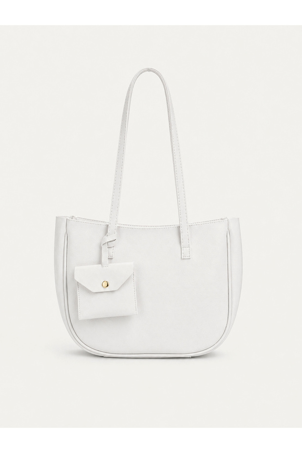 White Shk341 Faux Leather, Zippered, Wallet Charm Gift, Women's Hand, Arm and Shoulder Bag