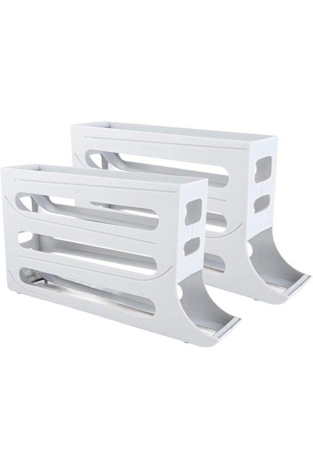 Auto Rolling Egg Dispenser 4 Tier Organizer for Refrigerator 2pcs, Premium Egg Storage Tray with Gra