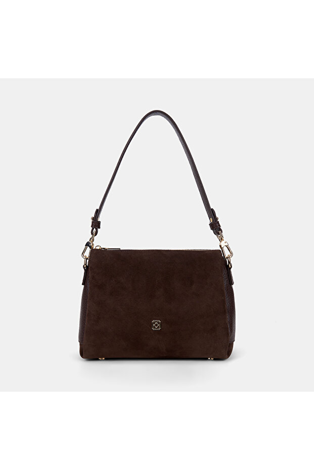 Women's Bitter Brown Suede Textured Crossbody and Shoulder Bag