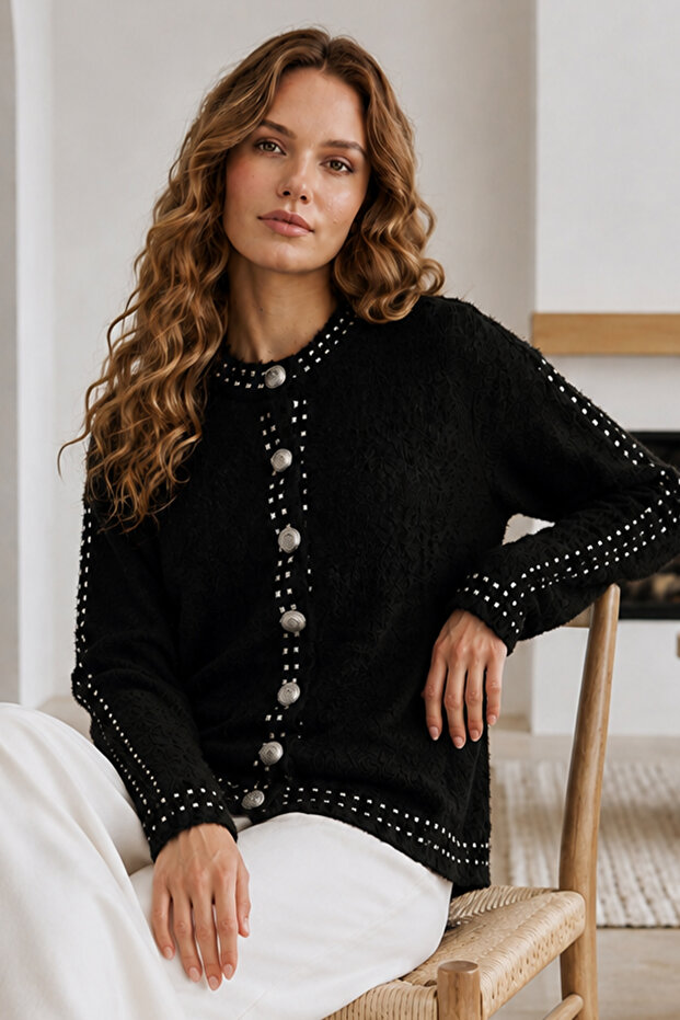 Buttoned Knitwear Cardigan N3326 Black