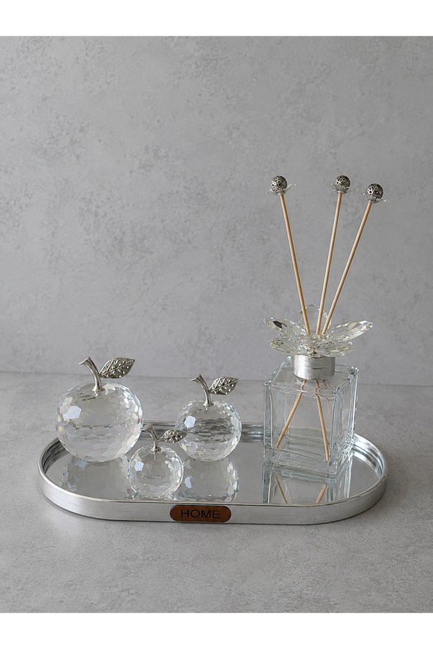 Decorative Mirrored Tray and Crystal Fragrance Bottle Crystal Apple Set Decoration Object