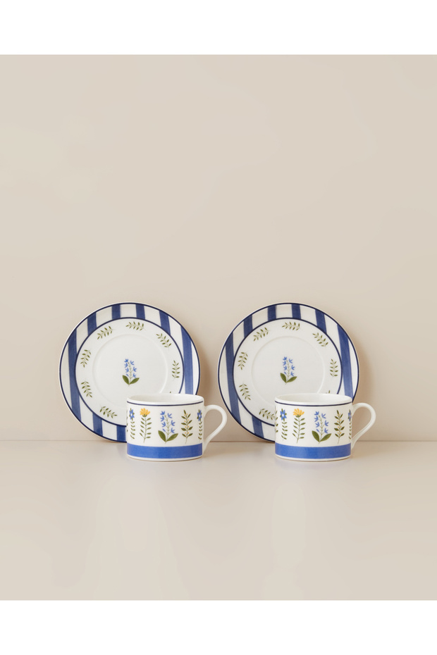 Lora Flora Porcelain 4 Piece Coffee Cup Set for 2 People 110 ml Colorful