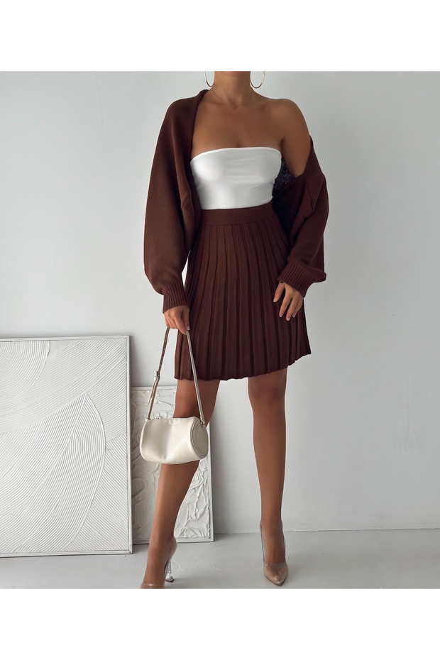 Women's Pleated Skirt Bolero Top and Bottom Knitwear Set Standard Size Sml Compatible
