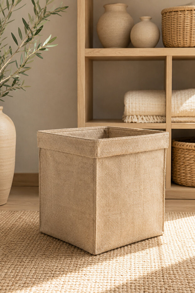 Jute Cube Box 30 X 30 X 35 cm – Open-Ended Multi-Purpose Decorative Storage and Organizer Box
