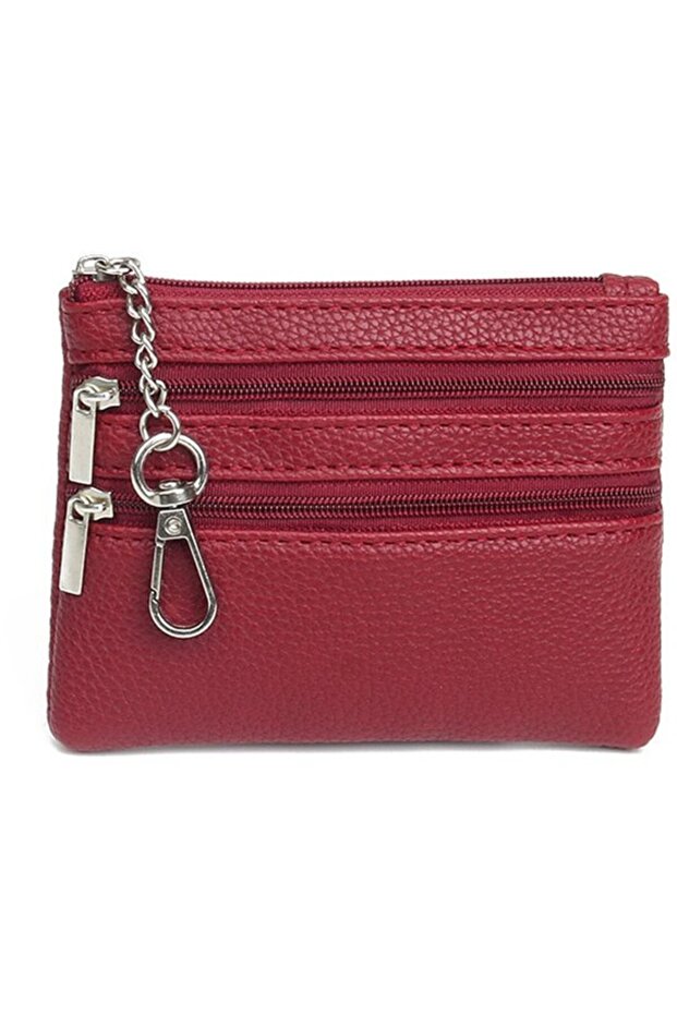 Women's wallet chestnut brown with key ring.