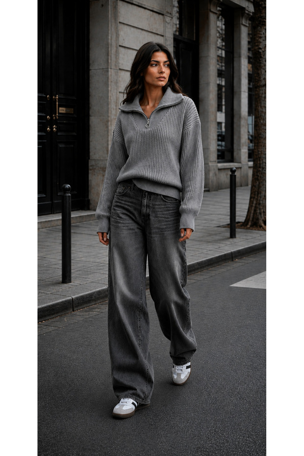 Women's Zippered Turtleneck Knit Sweater