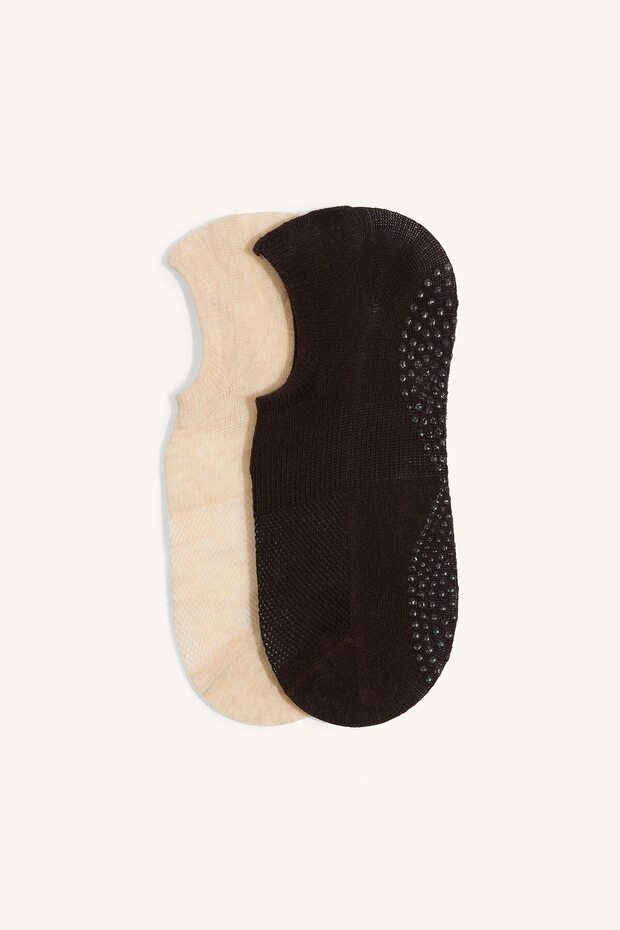Women's Non-Slip Sole 2-Piece Cotton Pilates Socks I1287Axns
