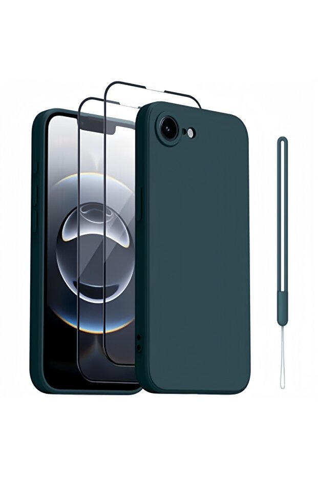 iPhone17e Case & Screen Protector Green Case for iPhone 17e /16e ,Solid Colour Liquid Silicone Shock