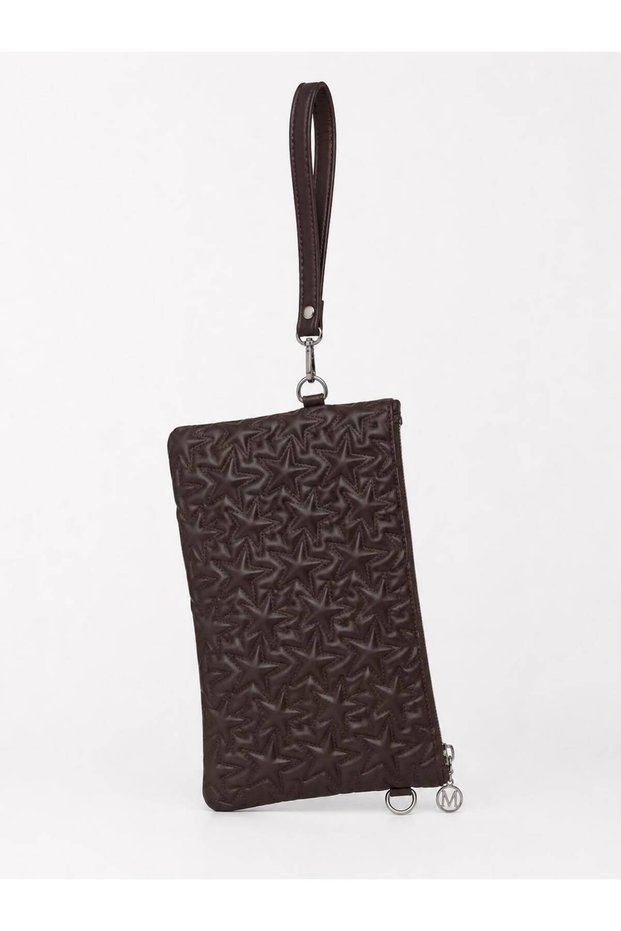 Bitter Brown Star Embroidered Star Women's Quilted Portfolio Handbag & Clutch Zb002
