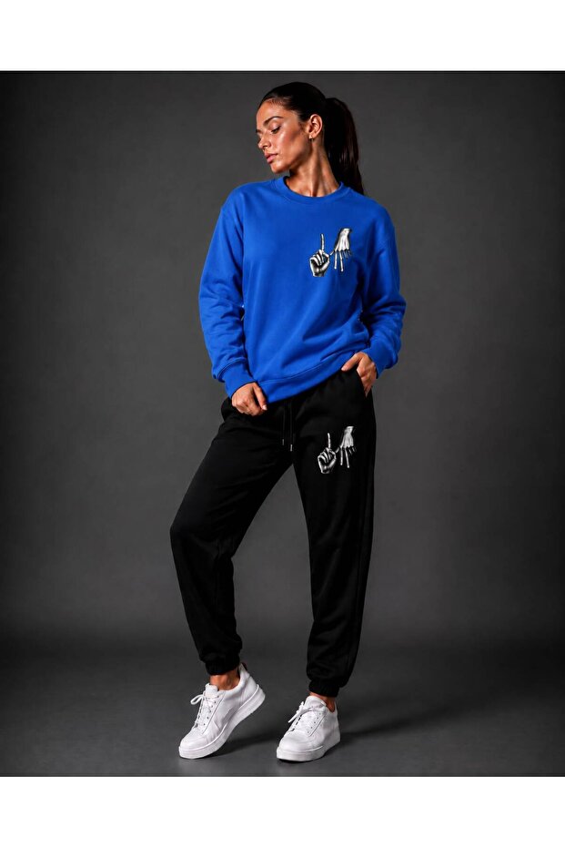 Zero Collar Sweat Suit 2-Piece Combination Winter Shardooned Finger Printed Women's / Men's Unisex Model