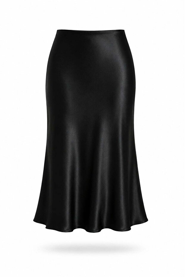 Black Flounced Satin Skirt 19000
