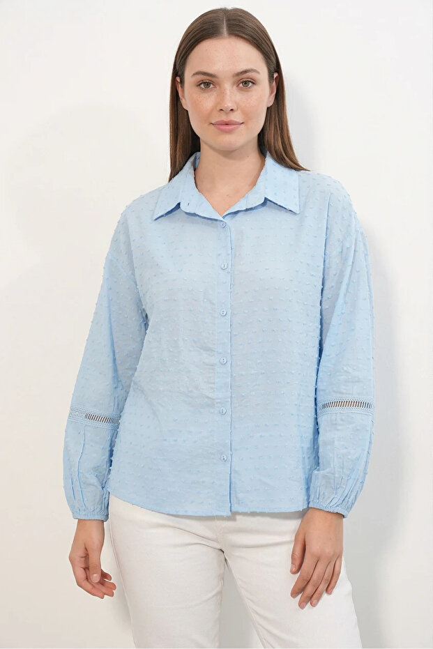 Women's Oversize Patterned Blue Shirt