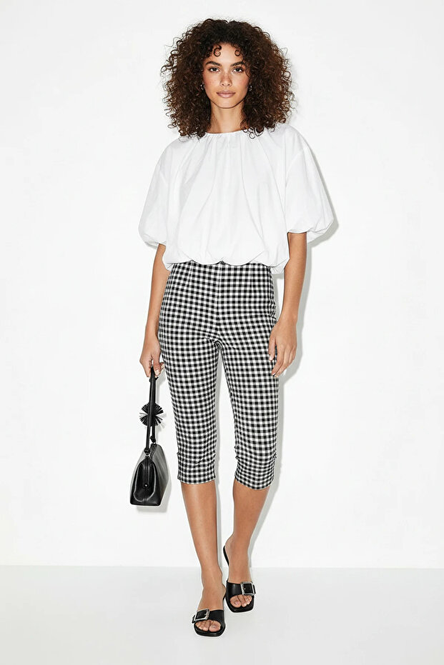 Women's Crew Neck Poplin Balloon White Blouse