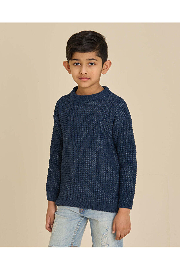 Boys Navy Cable Knit Sweater