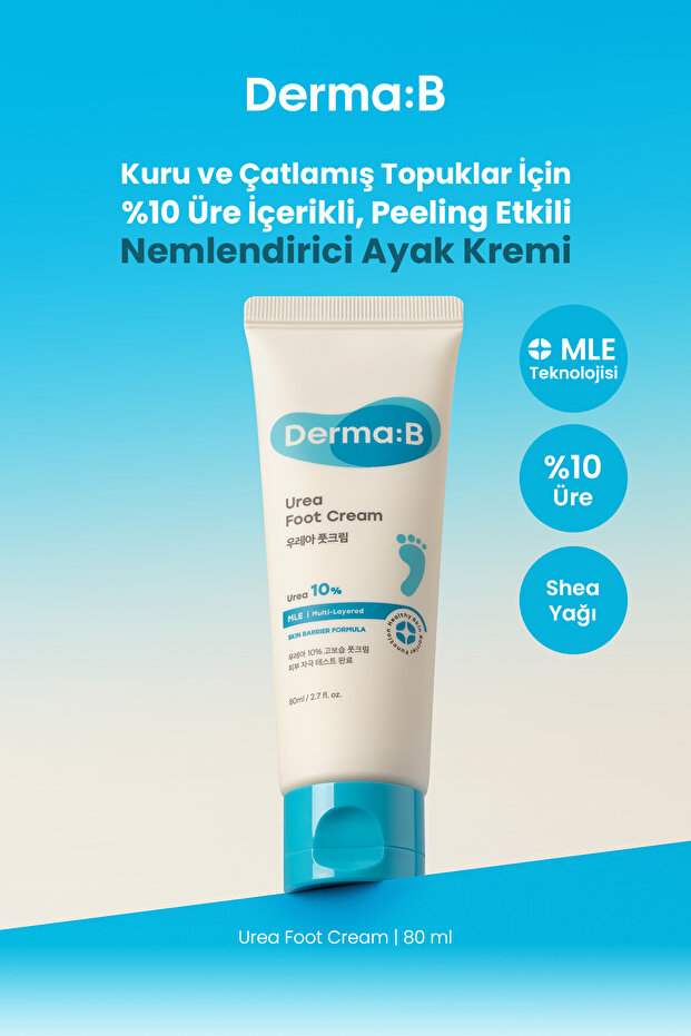 For Dry and Cracked Heels, Moisturizing Foot Cream with Exfoliating Effect Derma:B Urea Foot Cream