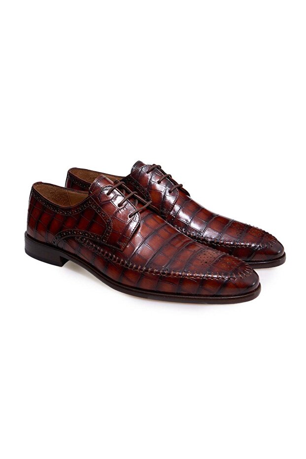 Tan Color Lace-Up Genuine Leather Men's Shoes