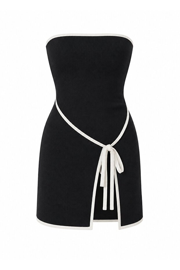 Black Knitted Ribbed Mini Dress - 2Y9982