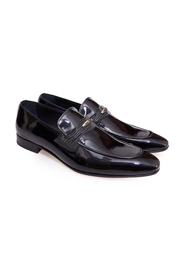 Black Color Laceless Genuine Leather Men's Shoes