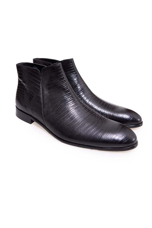 Black Color Laceless Genuine Leather Men's Boots