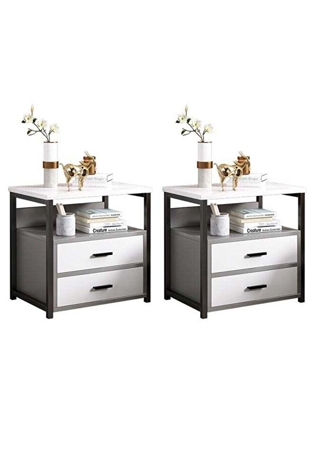 Multi-Functional Nightstand With 2 Drawer,Molden Bedside Table,Wooden Frame Storage Cabinet,Large Capacity End Table Side Table,Space-Saving Storage Stand For Bedroom Living Room(2pcs)