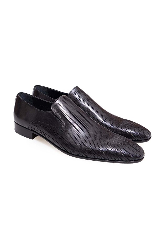 Black Color Laceless Genuine Leather Leather Sole Men's Shoes