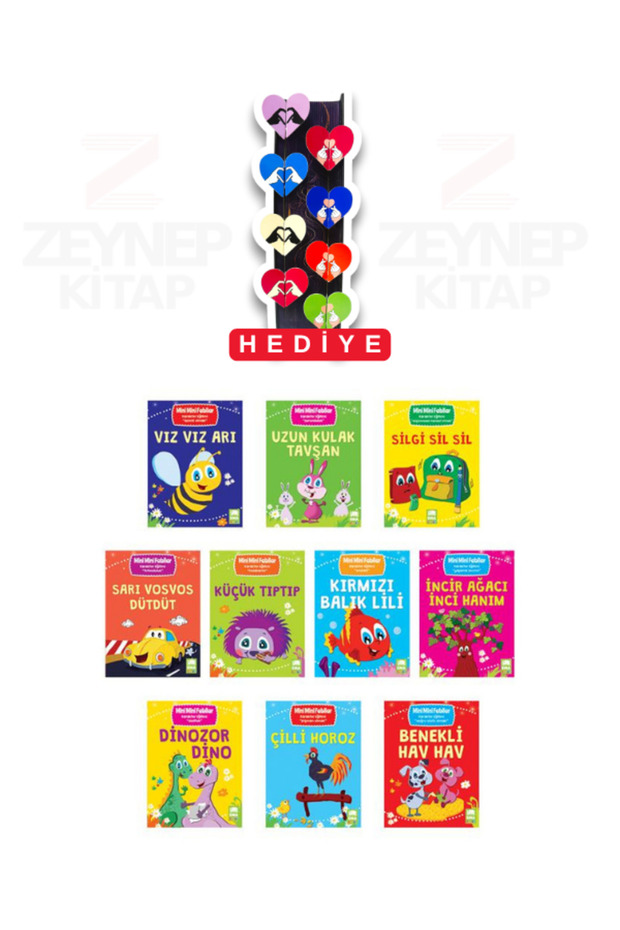 1.Sınıf Mini Mini Fabllar 10 Fabl Set (8'li Kalp Ayraç Hediye)