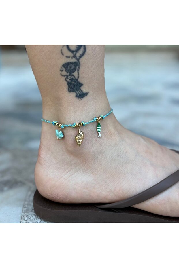 Sea Shell Charmed Stringed Steel Anklet