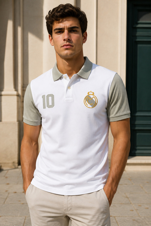 R. Madrid White Gray Polo Collar T-Shirt Retro Style T-Shirt Los Galacticos Polo T-Shirt Short Sleeve