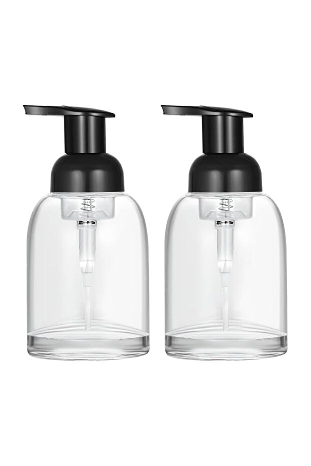 2 Pack Thick Clear Glass Jar Soap Dispenser with Foaming Pump, 250ml Clear Round Bottles Dispenser with Foaming Pump (Black, 10oz)