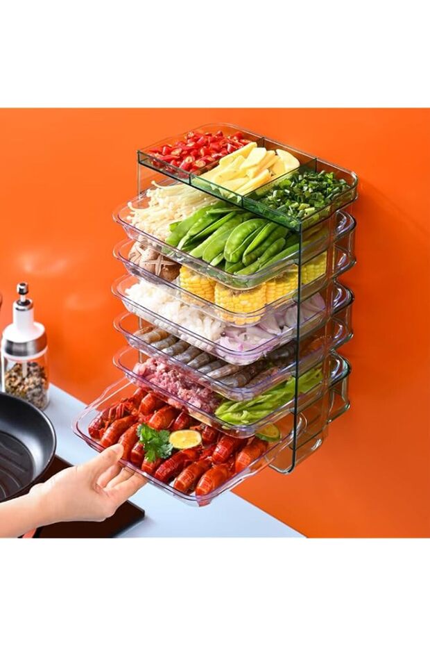 NeoStyle Kitchen Storage Rack,Kitchen Fruit and Vegetable Preparation Plate,Multi-Layer Fruit and Vegetable Sorting Tray,Self-adhesive Wall Mounted Kitchen Food Prep Tray