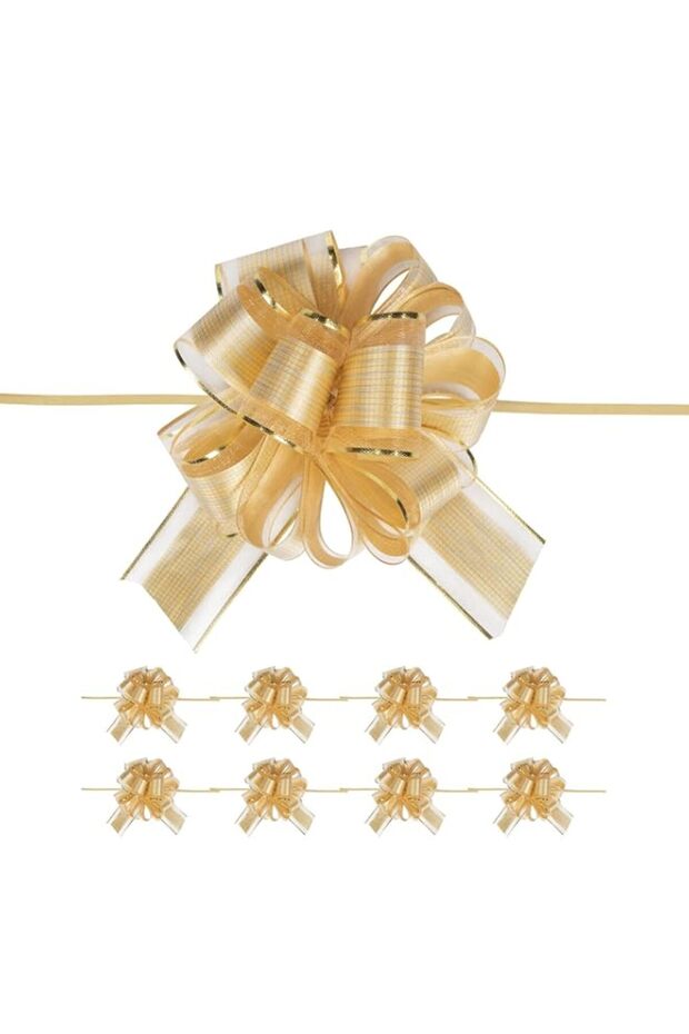 10 PCS Large Pull Bow Gift Wrapping Bows, Pull Bow with Ribbon for Wedding Gift Baskets, Party Gift Wrap Bows, Presents Decorating Bows (Gold)