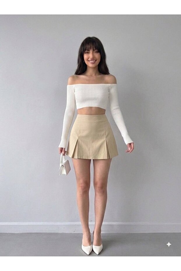 Double Slit Linen Short Skirt