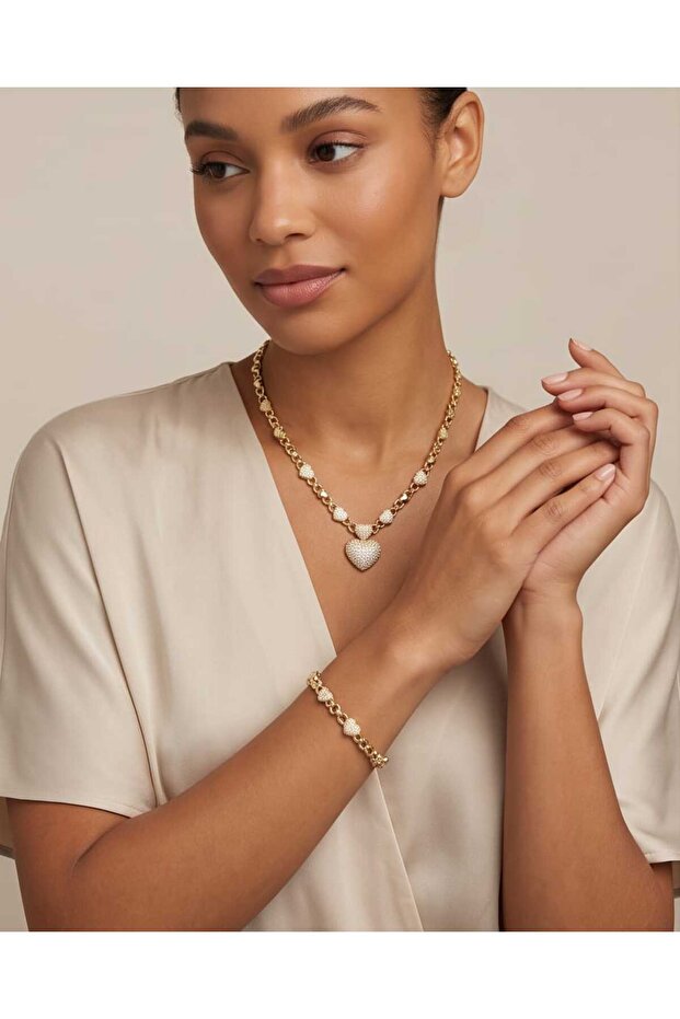 Adjustable Necklace and Bracelet Set with Heart Detail