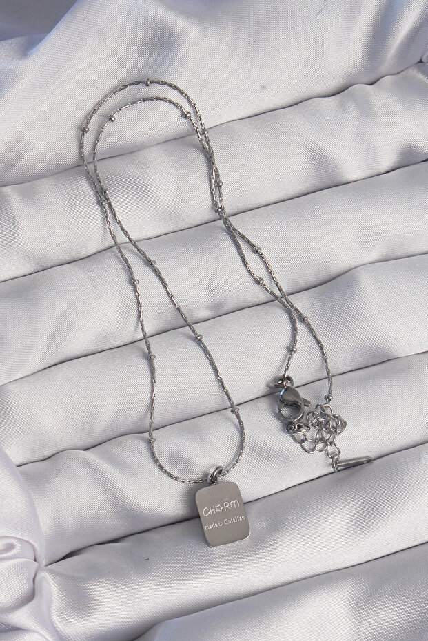 316L Steel Silver Color Square Charm Model Necklace