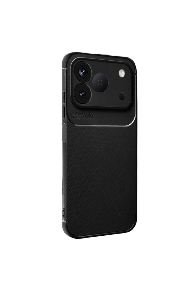 غطاء هاتف Tecno Spark 50 4G، تصميم كربوني، متين، فاخر، مع خاصية التركيز التلقائي، لون أسود، مصنوع من السيليكون الناعم.