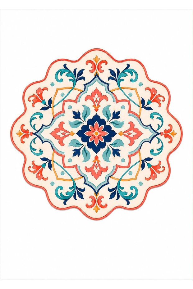 Eta Tile Flower Patterned Modern Woven Base Decorative Carpet Eta4113