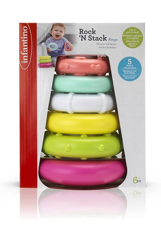 Infantino Rock and Rings Games for Children 6 Months and Older - Pink Color, Plastic