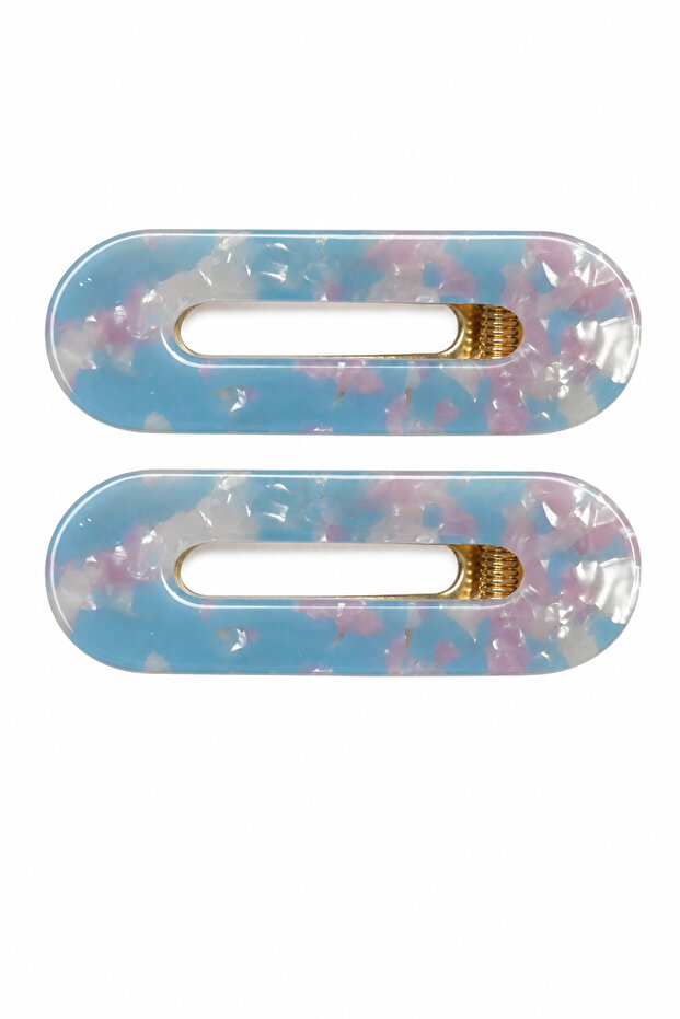 Blue and Pink Patterned Acrylic Hair Clip Set 2 Pieces - for Daily and Special Occasions