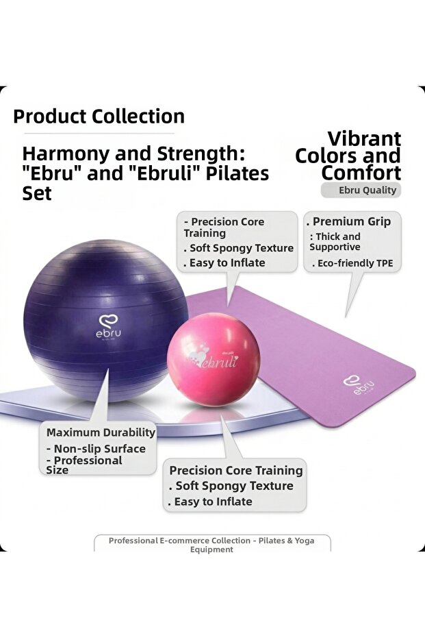 Pilates Mat with Shawl (8 mm) - Purple+ Ebru Pilates Ball 20 cm (Purple)+Ebru 65cm Purple Pilates Ball