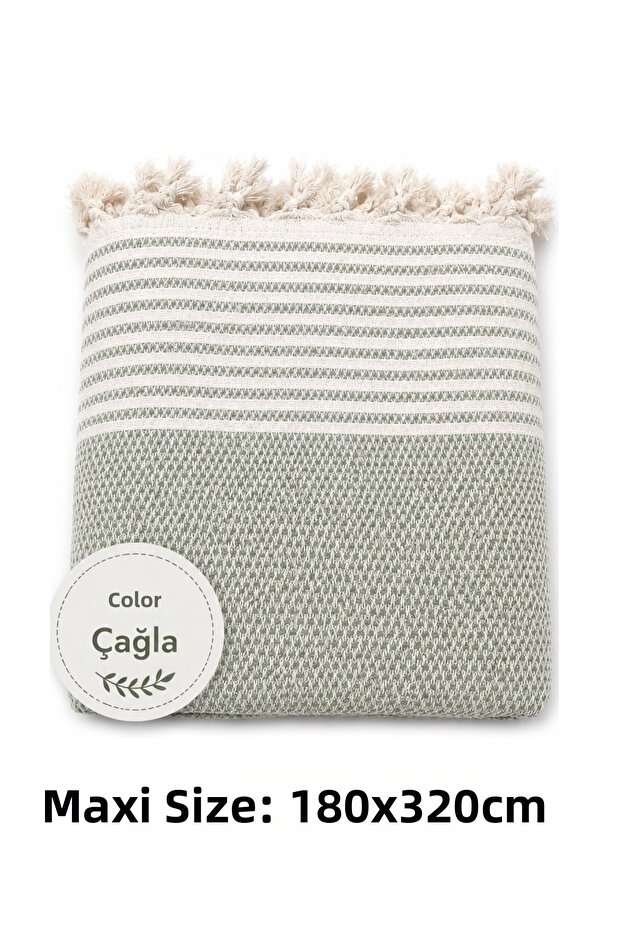 Çağla - Cotton Non-Slip Wicker Woven Maxi Size Sofa Cover (180X310)