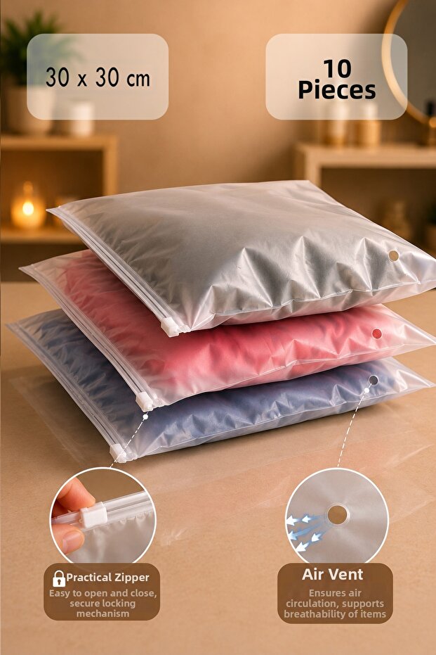 Suitcase Closet Organizer Frosted Zipper Bag Zipper Bag 10 Pieces 30 cm X 30 cm
