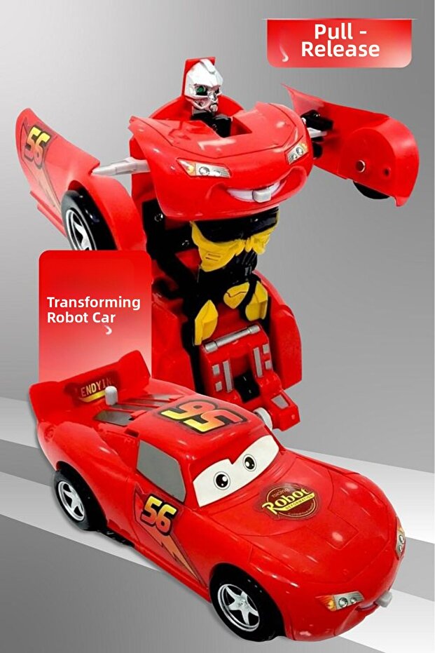 Lightning Mcqueen Car Transforming Robot Transformers Pull Drop - 2
